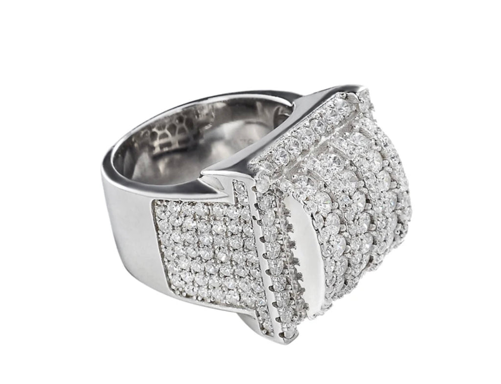Square Center Diamond Sterling Silver Men's Signet Ring