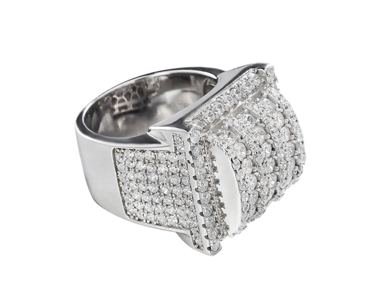 Square Center Diamond Sterling Silver Men's Signet Ring