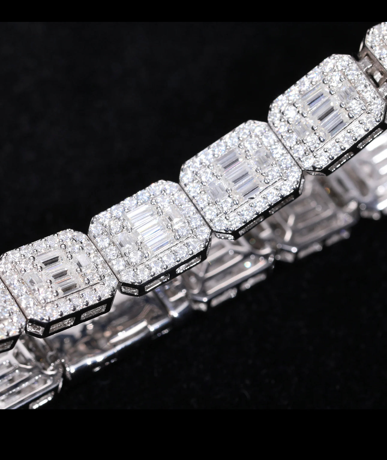Mens Square Diamond Necklace Set on Sterling Silver