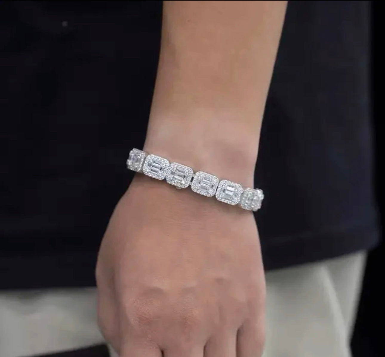 Square Diamond Men's Bracelet on Sterling Silver