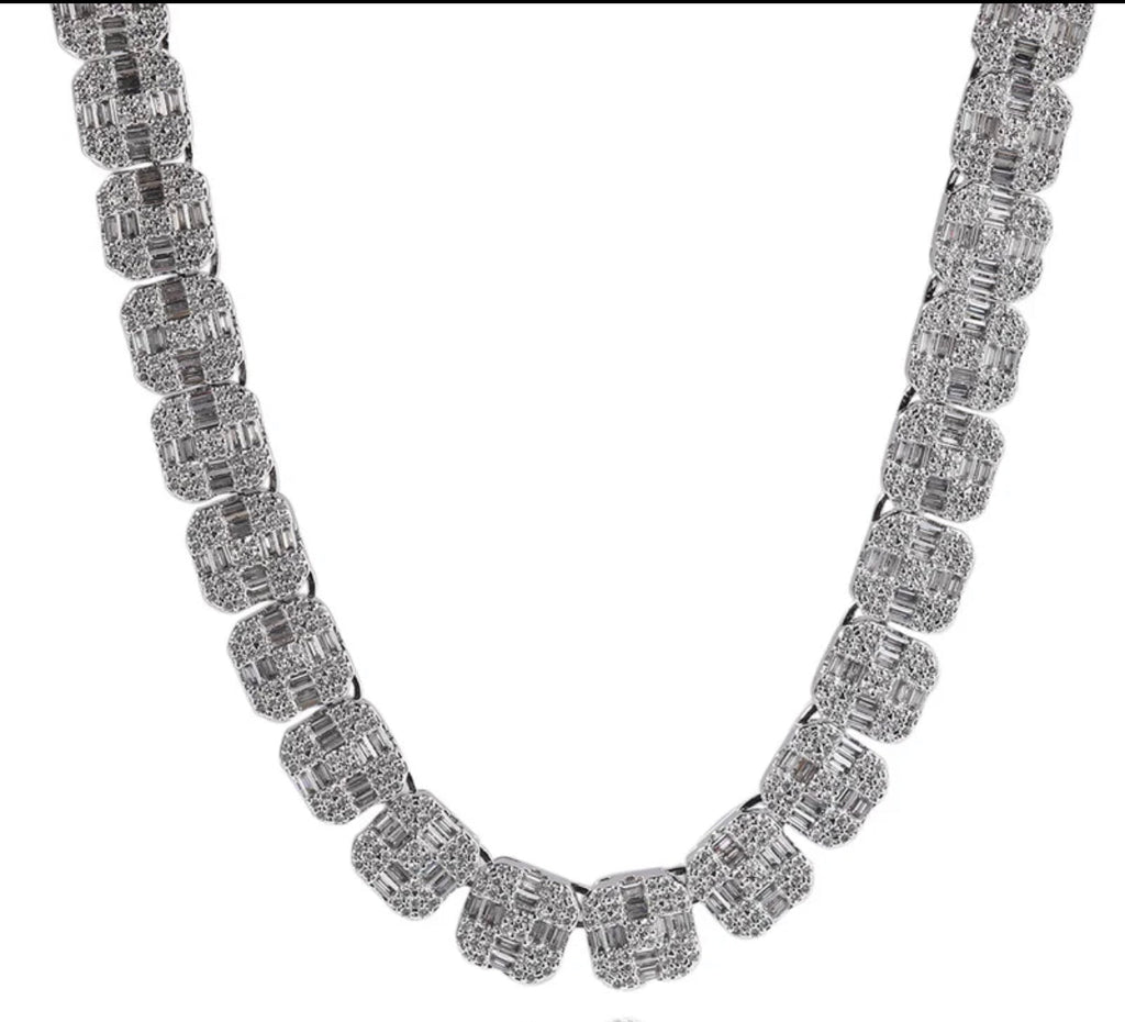 Mens Tennis Necklace diamonds Set on Sterling Silver