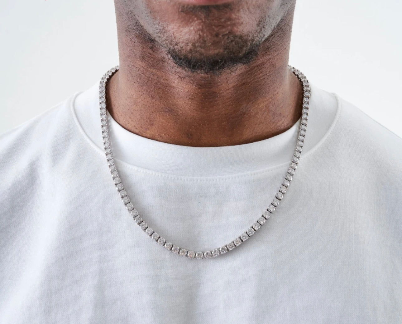 Mens Square Diamond Necklace Set on Sterling Silver